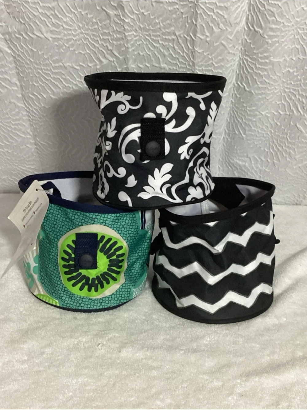 Thirty One Set of 3 Oh Snap 6” Round Bins NEW Black, Blue, White & Green Utility